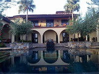 negative edge pool design with stone spillway and overflow